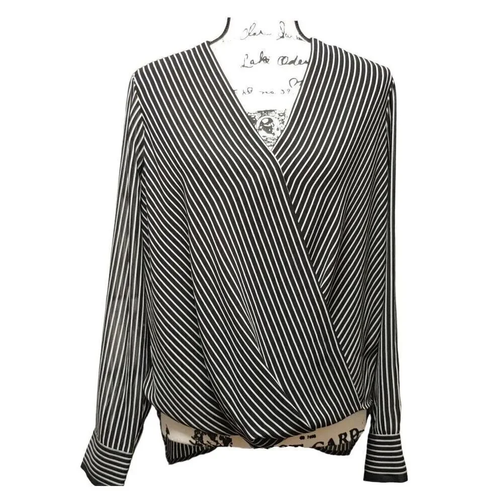 DKNY Women's Surplice Striped High-Low Blouse Sz S - Picture 3 of 7